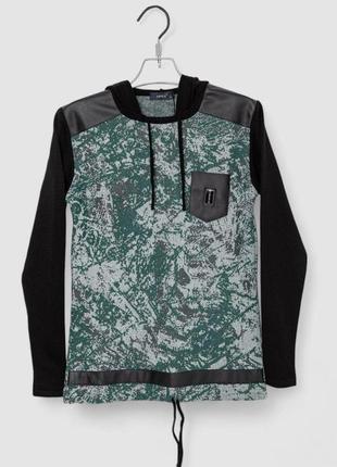 Светр чоловічий повсякденний з капюшоном, колір чорно-зелений, 247r3274-1