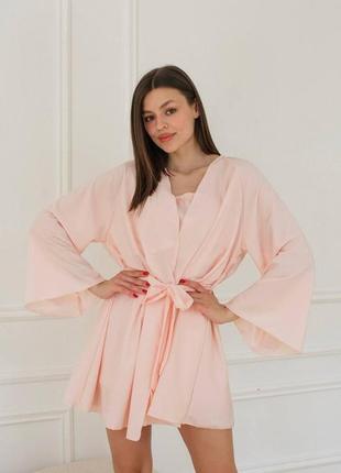 Персиковий жіночий піжамний комплект-трійка3 фото