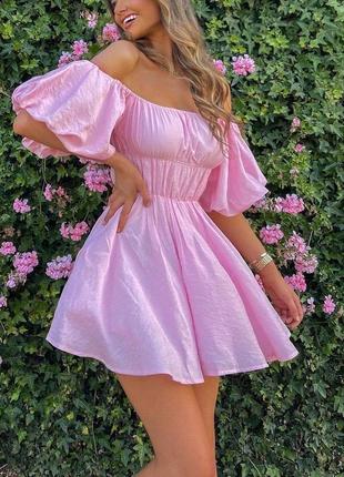 Рожева міні сукня барбі котон поплін 42 44 46 лялькове коротке плаття зефір барбі xs s m l2 фото