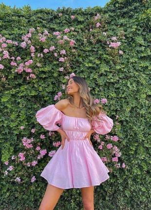 Рожева міні сукня барбі котон поплін 42 44 46 лялькове коротке плаття зефір барбі xs s m l3 фото