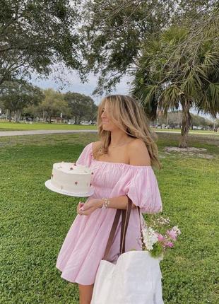 Рожева міні сукня барбі котон поплін 42 44 46 лялькове коротке плаття зефір барбі xs s m l6 фото