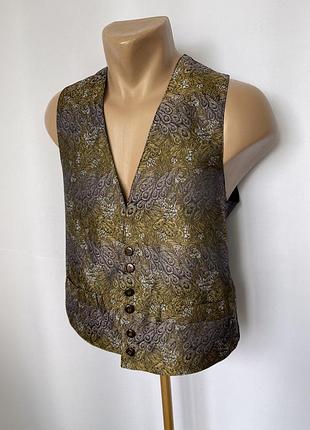 Винтаж жилетка жаккард атлас павлиньи перья
