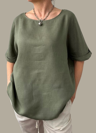 Льняная блуза цвета хаки s.oliver 46-50 новая9 фото