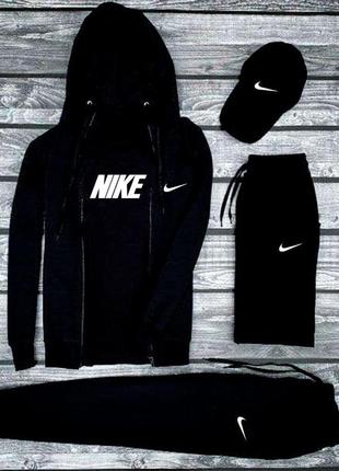 Осінній спортивний костюм nike 5в1 спортивний костюм на флісі + футболка + шорти + кепка | чоловічий спортивний костюм найк
