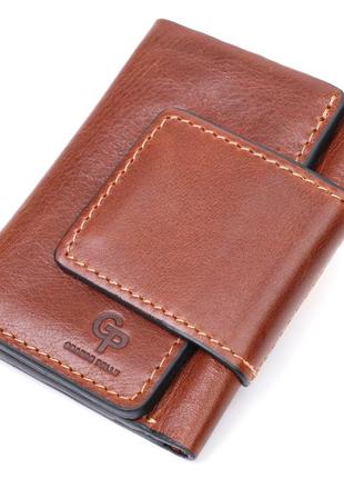 Невеликий гаманець з натуральної шкіри в три додавання grande pelle 11662 коричневий