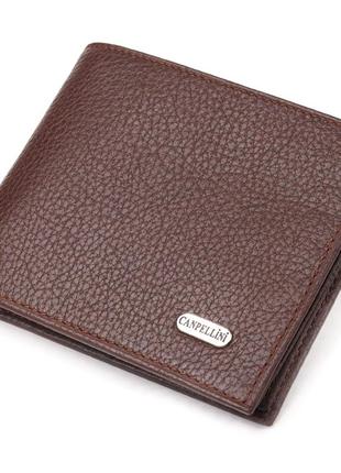 Практичный кошелек для мужчин в два сложения из натуральной кожи флотар canpellini 21586 коричневый