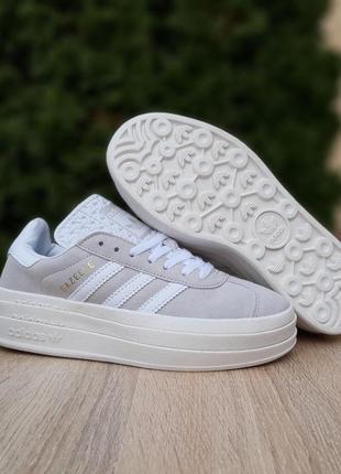 Женские замшевые кроссовки adidas gazelle bold white grey адидас газели на платформе4 фото