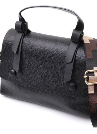 Люксовая сумка для женщин с короткой ручкой из натуральной кожи vintage 22670 черная