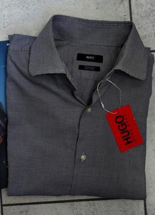 Мужская элегантная хлопковая базовая рубашка hugo boss серого цвета размер 43(xl)3 фото