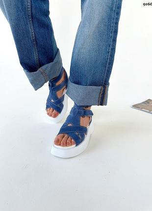 Стильні жіночі босоніжки з натуральної замші кольору джинс4 фото