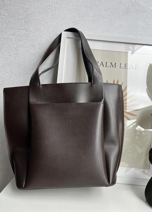 Місткий жіночий шопер сумка з еко-шкіри чорний та коричневий6 фото