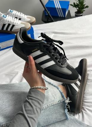 Кросівки adidas samba og black white gum (натуральна шкіра)5 фото