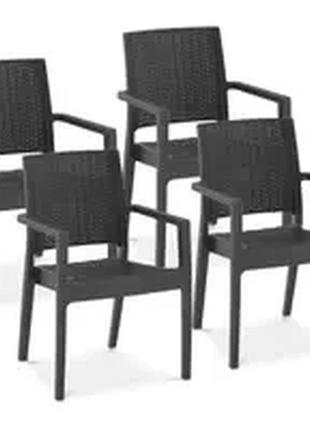 Стілець - набір з 4-х - royal catering - до 150 кг - спинка з малюнком кошика - підлокітник - чорний