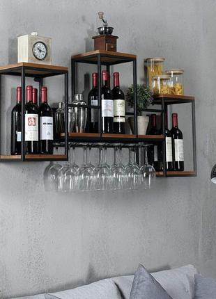 Металева настінна полиця домашня винна стійка ретро винна стійка залізна дерев'яна ресторанна винна скляна