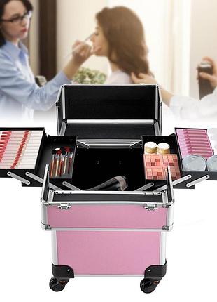 Косметичка, косметичка-візок, з 4 універсальними колесами, з 4 висувними відділеннями, (рожева)