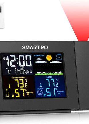 Smartro sc91 проєкційний будильник для спальні з метеостанцією, бездротовий кімнатний і зовнішній термометр,