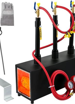 Газова ковальська піч vevor 1350 °c, ковальський пальник 15 л, ковальська піч з трьома пальниками, футеровка