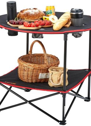 Vevor розкладний кемпінговий стіл 720x720x610 мм, розбірний садовий стіл 2-шаровий балконний стіл