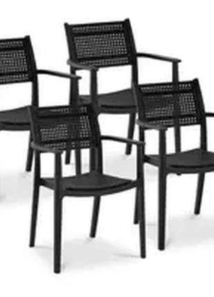 Стілець - набір з 4-х - royal catering - до 150 кг - ткана спинка - підлокітник - чорний