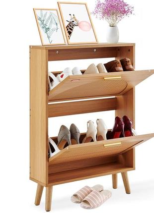 Тумба для взуття vevor з 2 відкидними ящиками, тумба для взуття з ротанга для вхідної зони