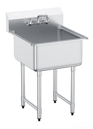 Мийка vevor commercial utility & prep мийка на 1 відділення з нержавіючої сталі задня панель