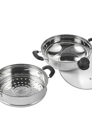 Пароварка vevor 28 см з нержавіючої сталі зі скляною кришкою, 1 ярус (1x скороварка і 1x каструля для супу)