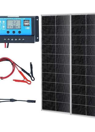 Сонячна панель vevor 200 вт комплект з 2 монокристалічних сонячних модулів 12в плюс контролер заряду 16,66а