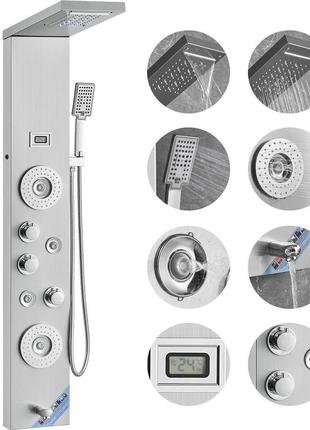 Душова панель vevor, 6 режимів душу, світлодіодна та дисплейна душова панель, дощ, водоспад, 4 масажні