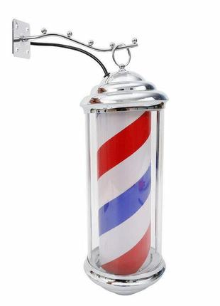 Світлодіодний класичний перукарський стовп чорно-білого кольору з освітленням та обертовою смужкою