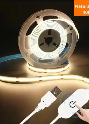 Светодиодная лента usb с сенсором, 2 метра, плотность светодиодов 2 мм. в силиконовой тубе, яркий свет.