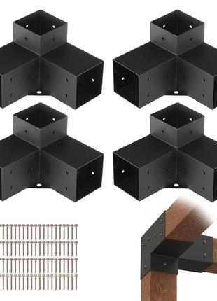 Vevor набір з 4-х з'єднувачів стовпів зі сталевих пластин товщиною 2 мм кутовий з'єднувач для альтанки кутовий