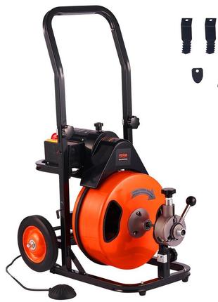 Vevor очищувач каналізації електрична машина для чищення труб 220в очищувач труб 30мх9,5мм сталевий кабель