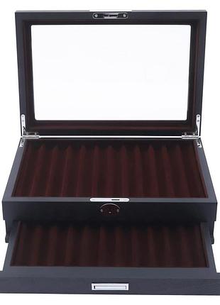 Дерев'яний пенал, дерев'яний пенал для олівців, вміщує до 23 олівців, коробка для колекції олівців з вітриною,