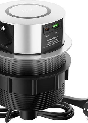 Висувна розетка usb c з бездротовою зарядкою, 3-контактний подовжувач ohuo, робочий стіл, висувна розетка з usb для кухні