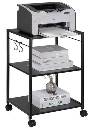 Стійка для принтера vevor, 3-ступінчастий роликовий візок для принтера з гачками та полицями