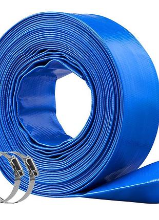 Шланг для зворотного промивання vevor, пвх шланг з плоским виходом, 2 дюйми x 50 футів, з хомутами, синій