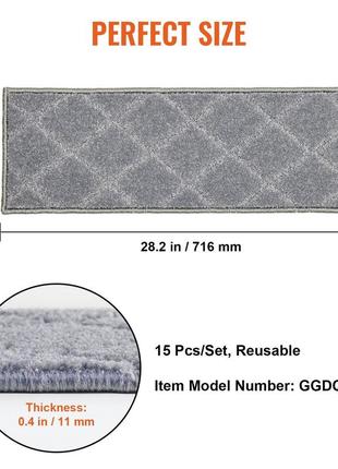 Килимки для сходів vevor прямокутні сходові килимки 716 х 232 мм сірі, 15 шт. килимок...