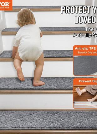Килимки для сходів vevor прямокутні сходові килимки 716 х 232 мм сірі, 15 шт. килимок...