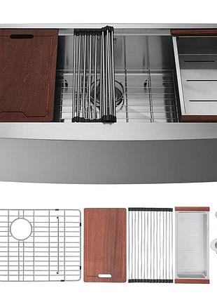 Кухонна мийка vevor, вбудована мийка з нержавіючої сталі 304, вбудована кухонна мийка з обробною дошкою та