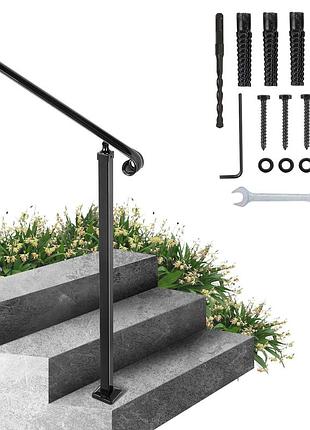 Vevor поручні для зовнішніх сходів кований поручень двоступеневий вхідний поручень фігурний чорний огорожа для