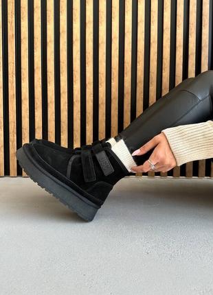 Натуральные укороченные угги черного цвета🫂