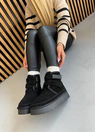 Натуральные укороченные угги черного цвета🫂