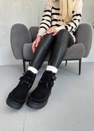 Натуральные укороченные угги черного цвета🫂