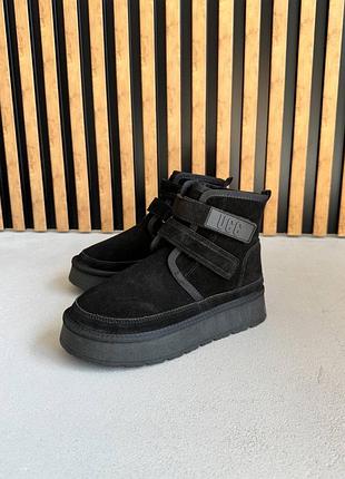 Натуральные укороченные угги черного цвета🫂