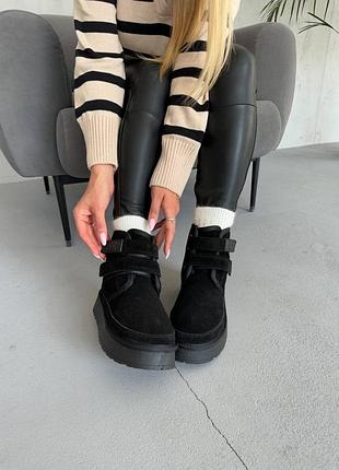 Натуральные укороченные угги черного цвета🫂