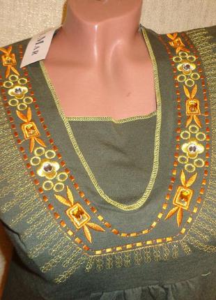 Блуза лонгслив цвета хаки в этно-стиле вышиванка3 фото