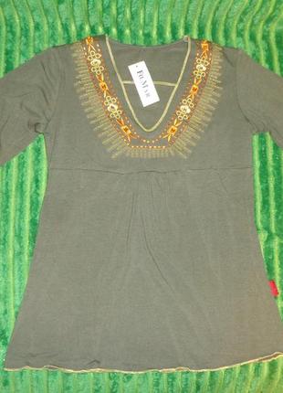 Блуза лонгслив цвета хаки в этно-стиле вышиванка6 фото