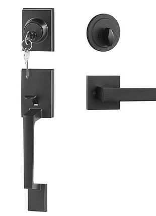 Набір ручок і ригелів для вхідних дверей vevor, матовий чорний, квадратна ручка з важелем