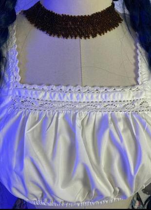 Білого кольору вінтажна укорочена сорочка блуза кроп топ з красивим мереживом етно стиль етно одяг до українського строю2 фото