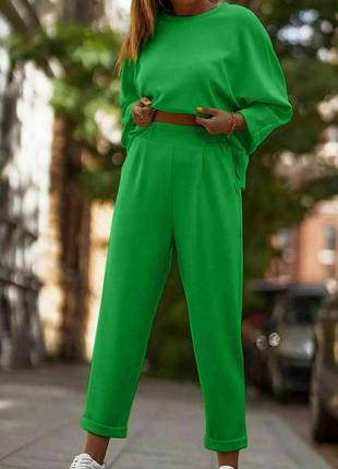 Жіночий костюм двійка кофта в стилі оверсайз+штани довжина 7/8 пояс на резинці2 фото